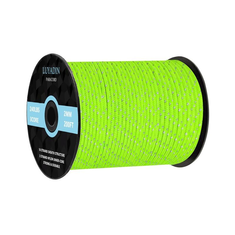 LUYADIN Reflective Paracord 240lb - Diameter 2mm Micro Utility Cord -3 Strand Parachute Spool Cord - 100ft 200ft,Paracord for Camping,Hiking,Fishing,Outdoor and DIY - Image 1